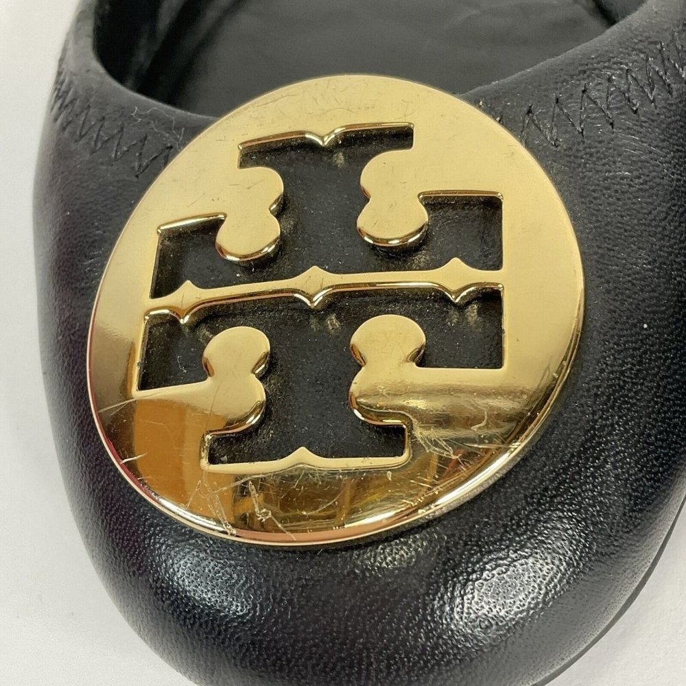 Tory Burch Shoes Womens Size 7.5 Black Minnie Travel Ballet Flat Napa Leather - Picture 8 of 16